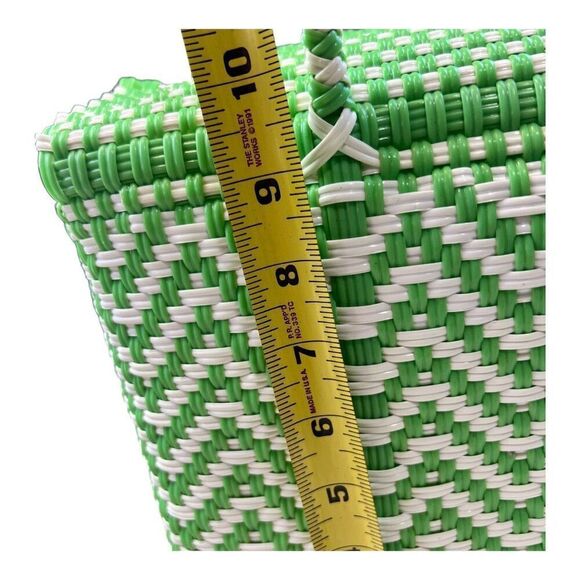 Women's Green White Handwoven Recycled Plastic Mexican Bag Handcrafted Square - Picture 10 of 13